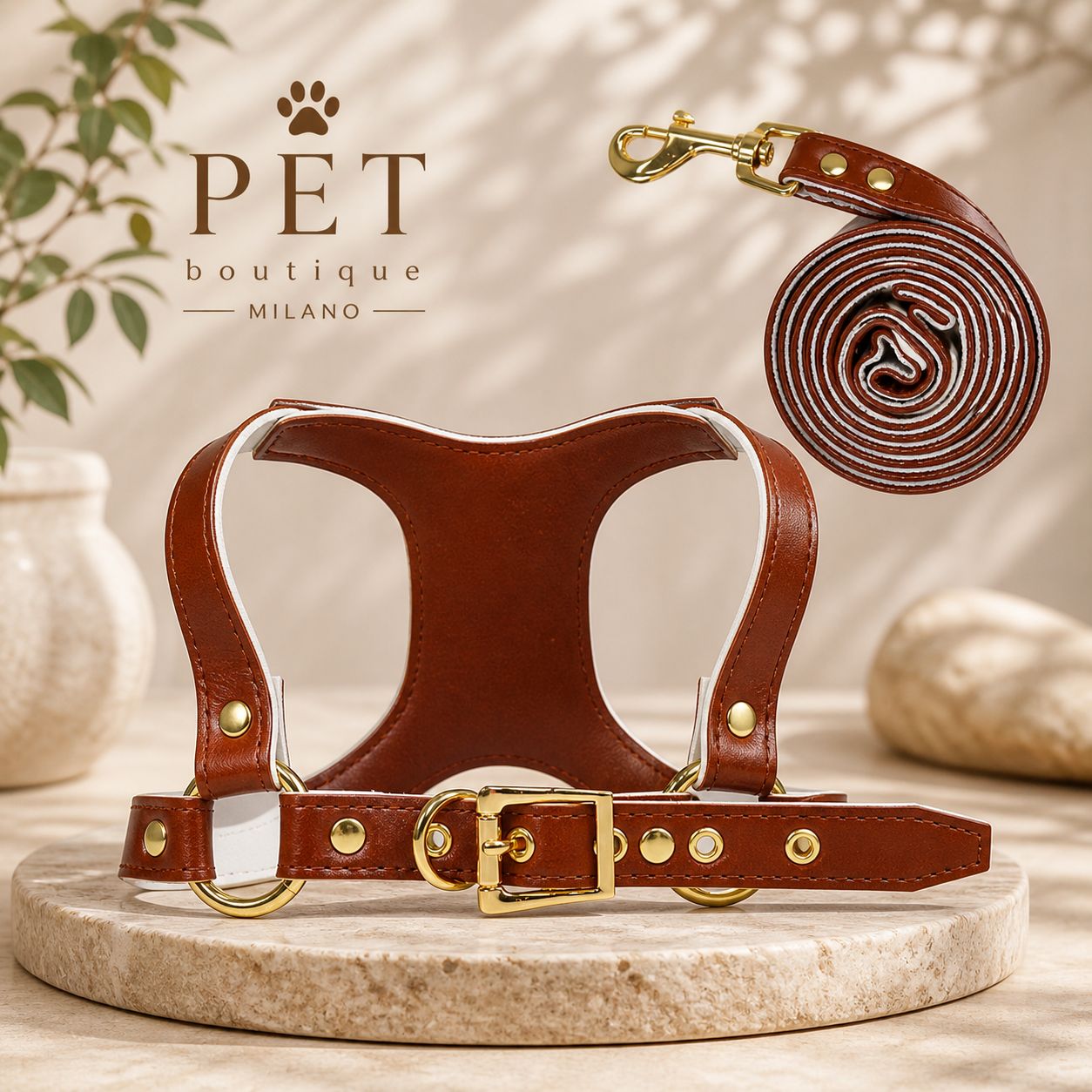 Pettorina Elegance in Ecopelle con Guinzaglio Coordinato per Cani