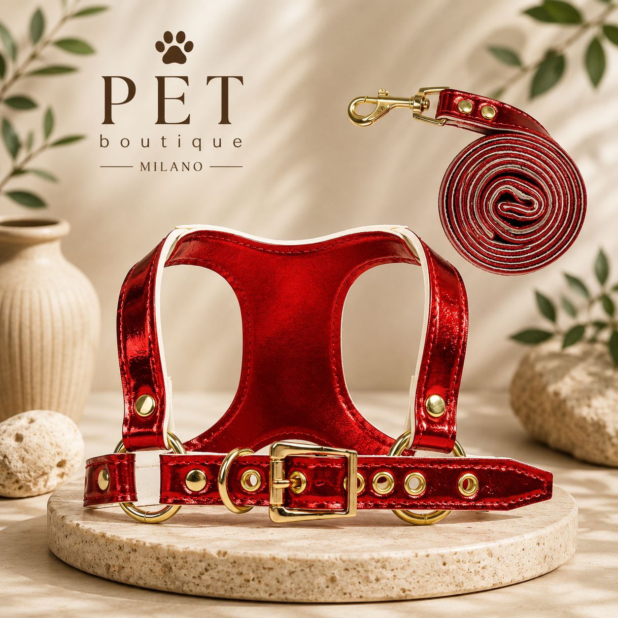 Pettorina Elegance in Ecopelle con Guinzaglio Coordinato per Cani