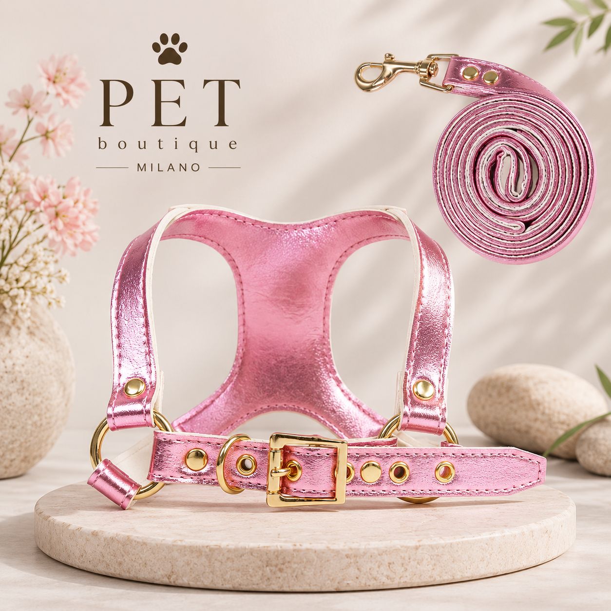 Pettorina Elegance in Ecopelle con Guinzaglio Coordinato per Cani