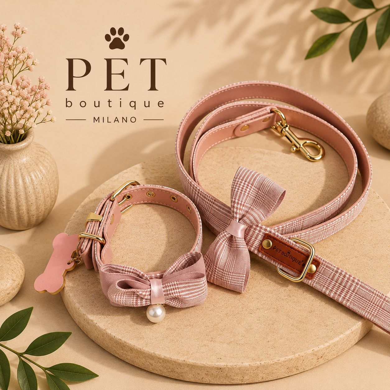 Collare Elegance Teddy con Fiocco e Guinzaglio Coordinato