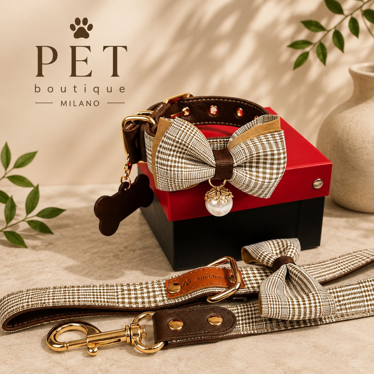 Collare Elegance Teddy con Fiocco e Guinzaglio Coordinato