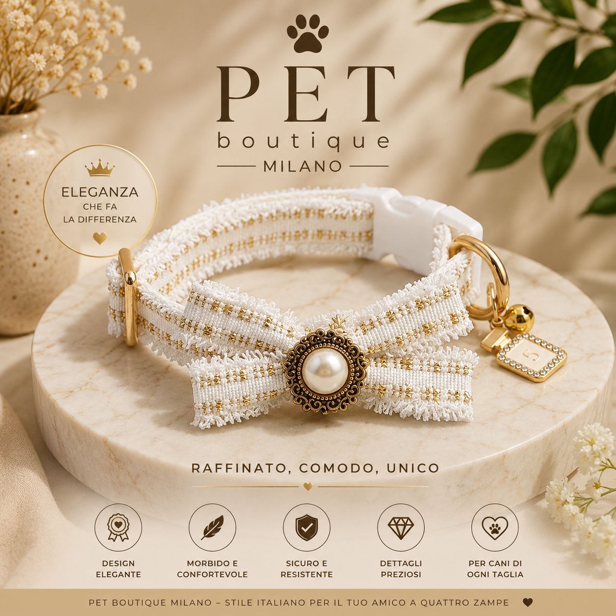Collare con Guinzaglio Coordinato a Righe – Eleganza e Comfort per il Tuo Cane