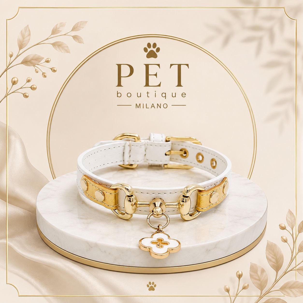 Collare Elegance in Pelle con Dettagli Oro
