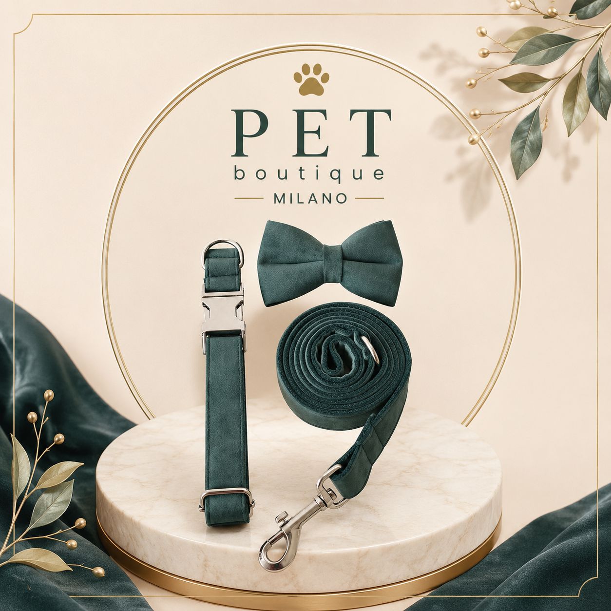 Collare e Guinzaglio Velvet Luxury per Cani – Eleganza Morbida con Dettagli Premium