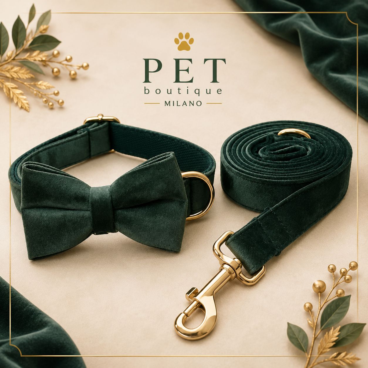 Collare e Guinzaglio Velvet Luxury per Cani – Eleganza Morbida con Dettagli Premium