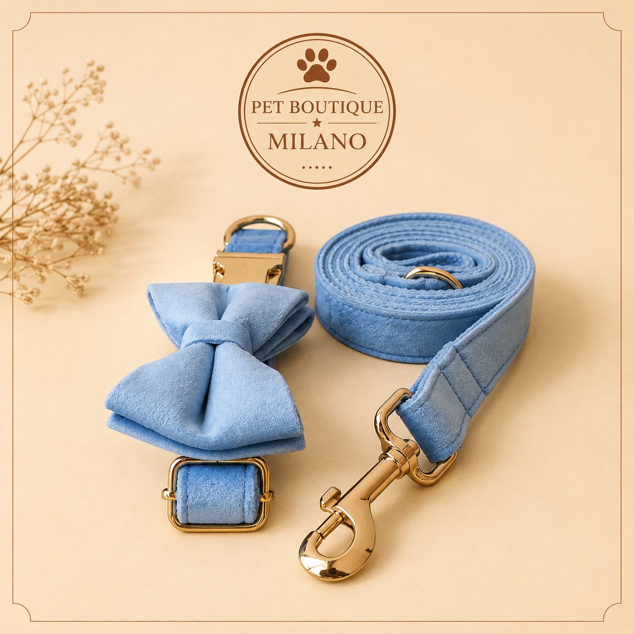 Collare e Guinzaglio Velvet Luxury per Cani – Eleganza Morbida con Dettagli Premium