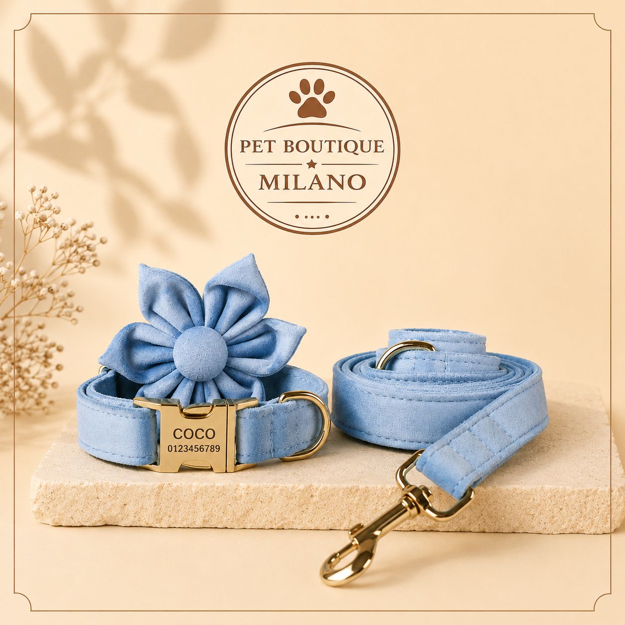 Collare e Guinzaglio Velvet Luxury per Cani – Eleganza Morbida con Dettagli Premium