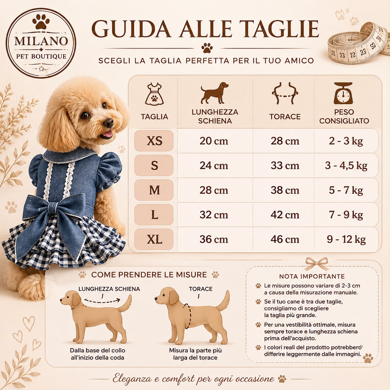Vestitino Elegance Denim per Cani – Abito Estivo con Fiocco e Gonna a Quadri