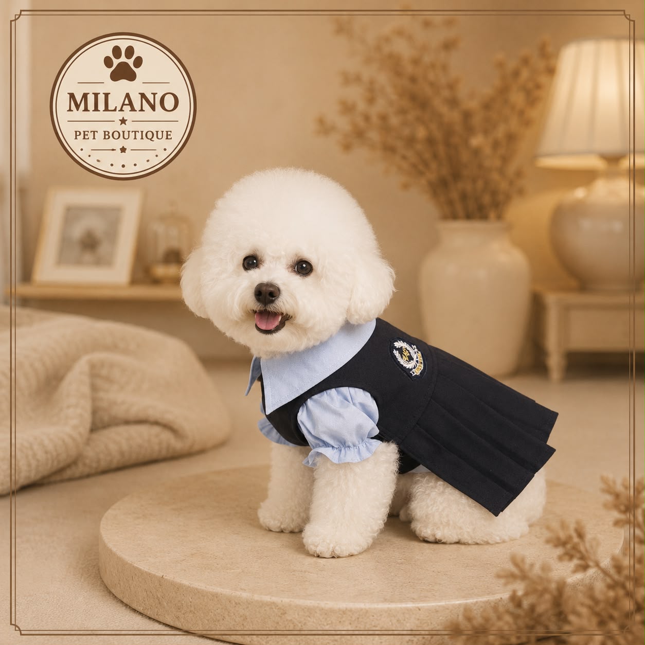 Vestitino Elegante per Cani Stile College con Colletto e Gonna Plissettata