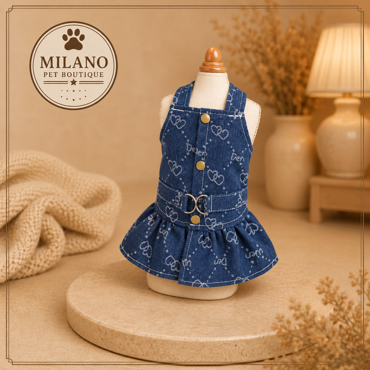 Vestito Jeans Elegante per Cani con Bretelle e Gonna in Denim