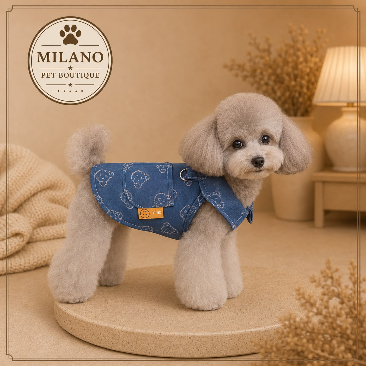 Vestito Jeans Elegante per Cani con Bretelle e Gonna in Denim