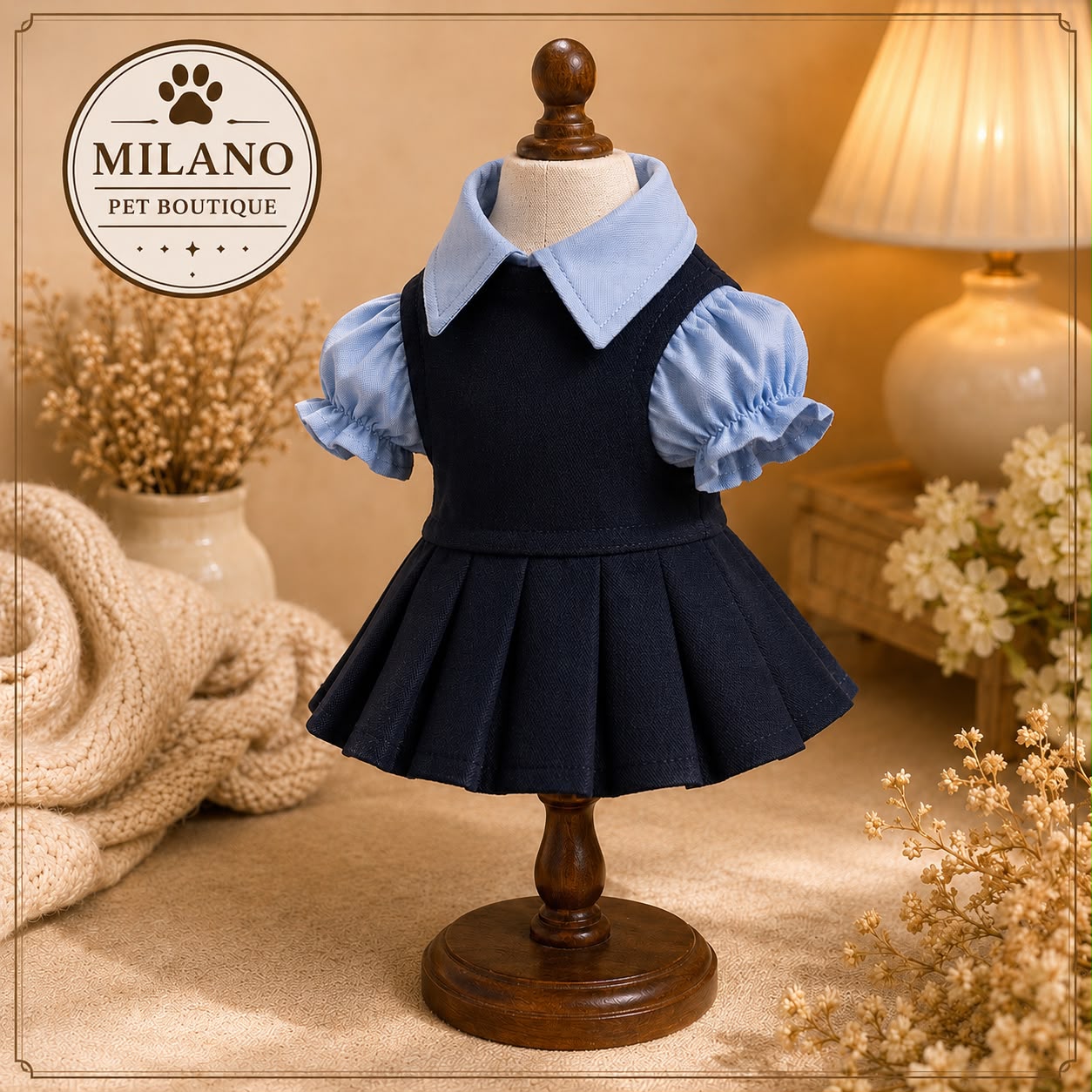 Vestitino Elegante per Cani Stile College con Colletto e Gonna Plissettata