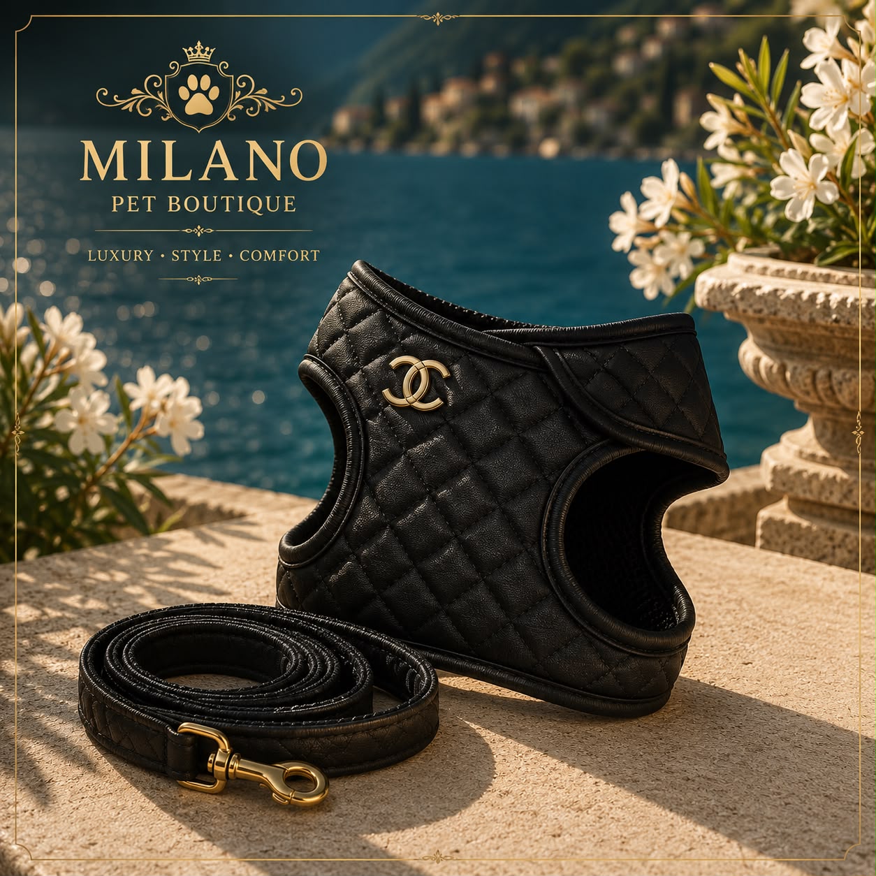 Pettorina Luxury Trapuntata con Guinzaglio Coordinato