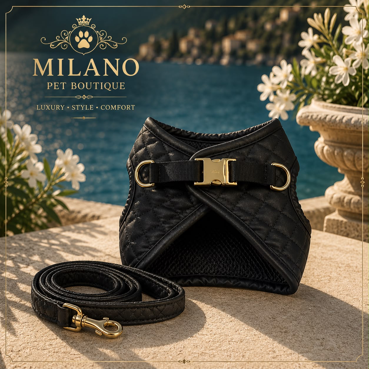 Pettorina Luxury Trapuntata con Guinzaglio Coordinato