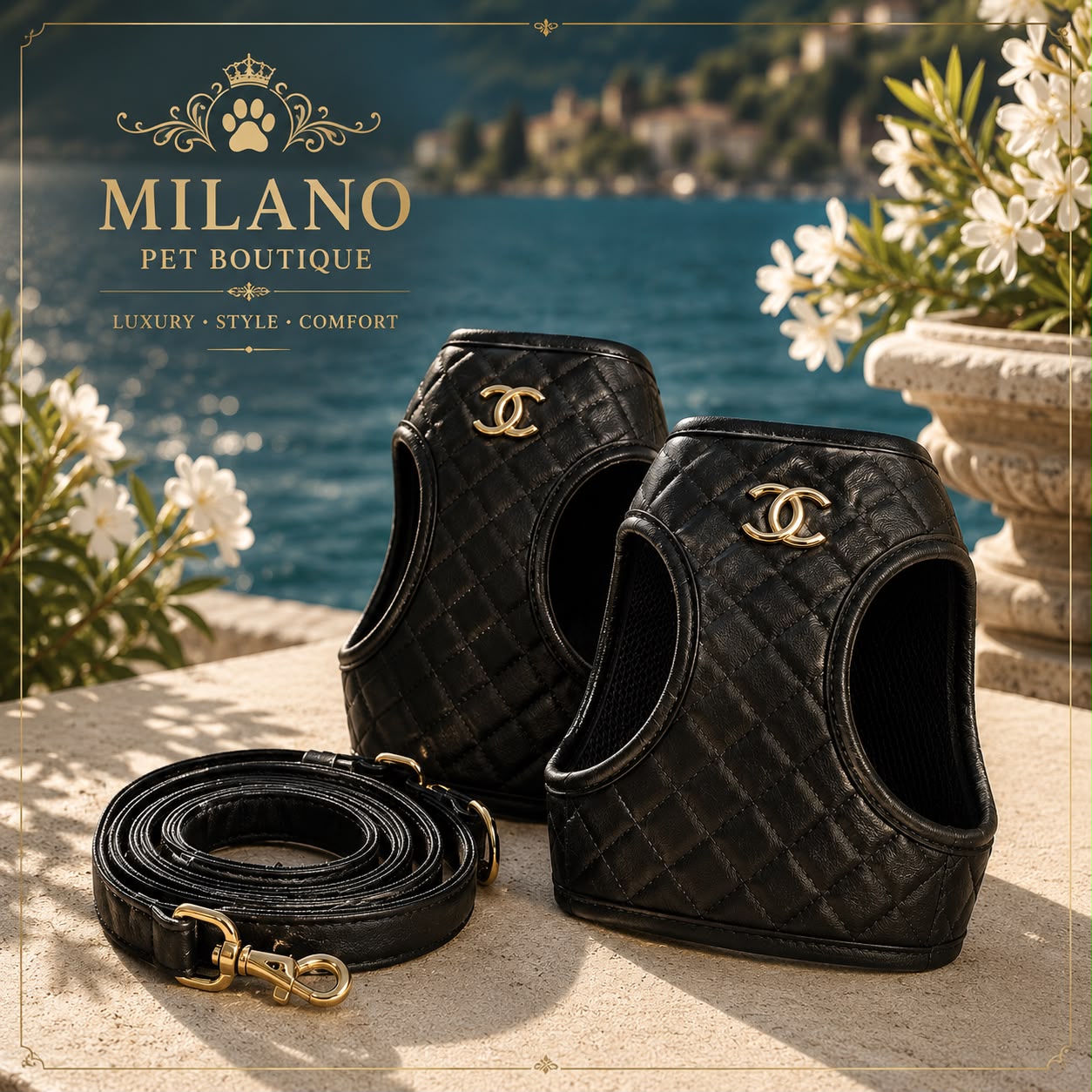 Pettorina Luxury Trapuntata con Guinzaglio Coordinato
