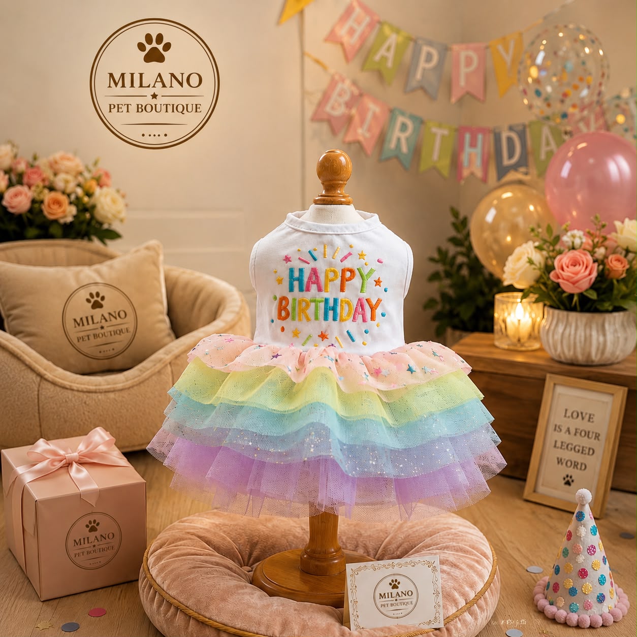 Vestitino Tutu Arcobaleno per Cani – Abito Elegante da Festa