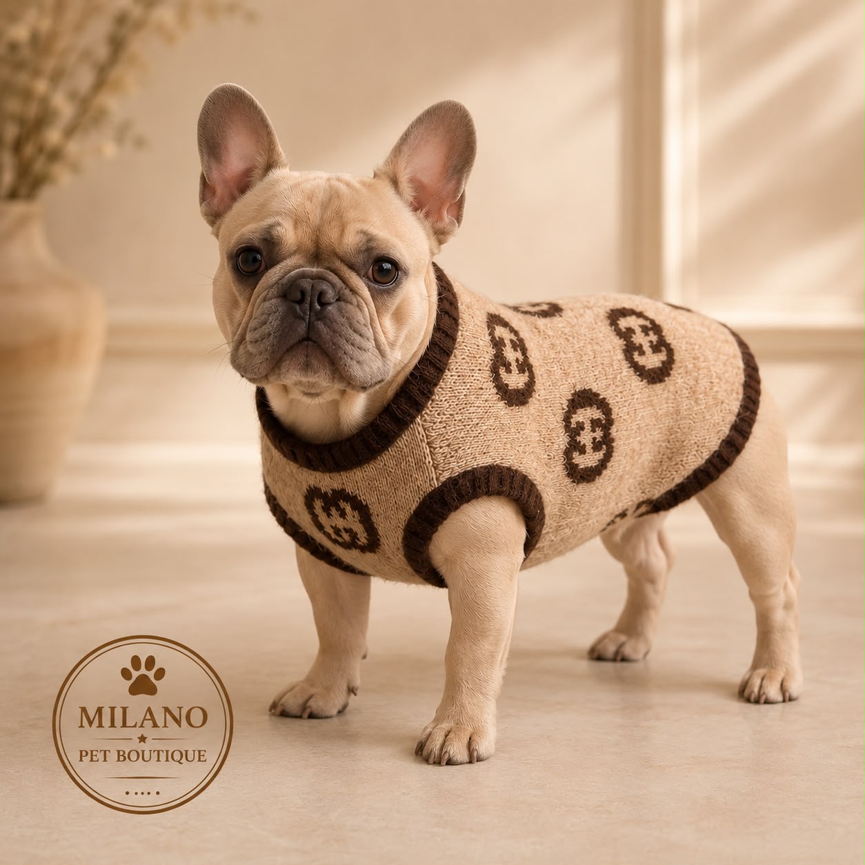 Maglioncino Elegance Monogram Beige per Cani