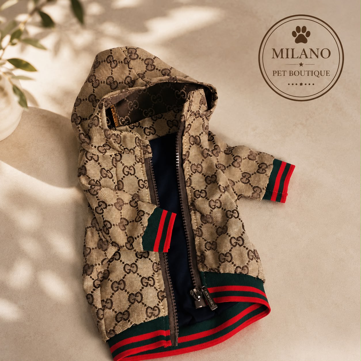 Giacca Monogram con Cappuccio per Cani – Stile Urban Luxury