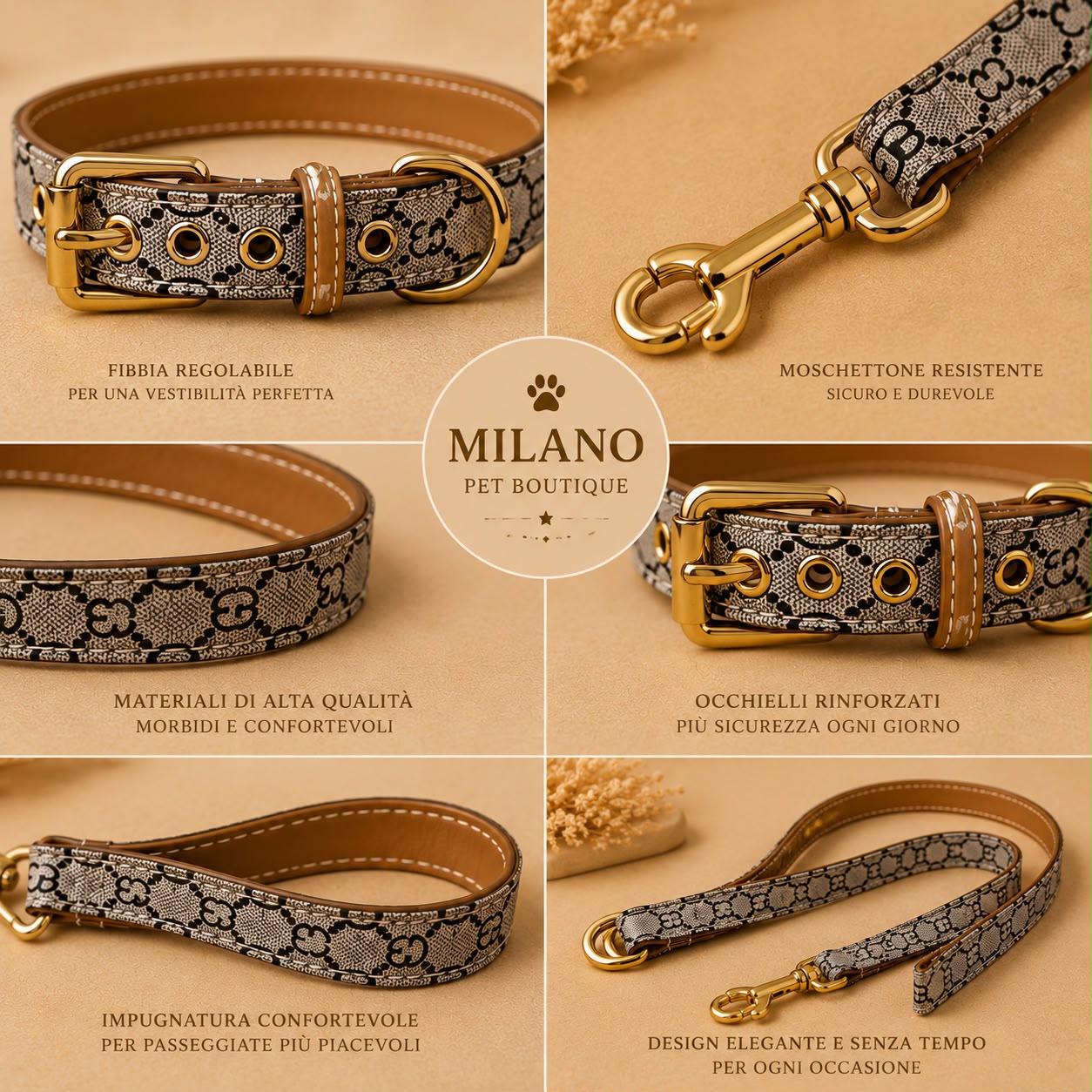 Set Luxury Milano Royale™ Collare e Guinzaglio Elegante per Cani | Milano Pet Boutique