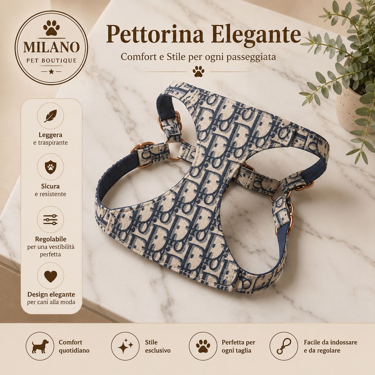 Pettorina Elegance Monogram™ Blu Luxury per Cani