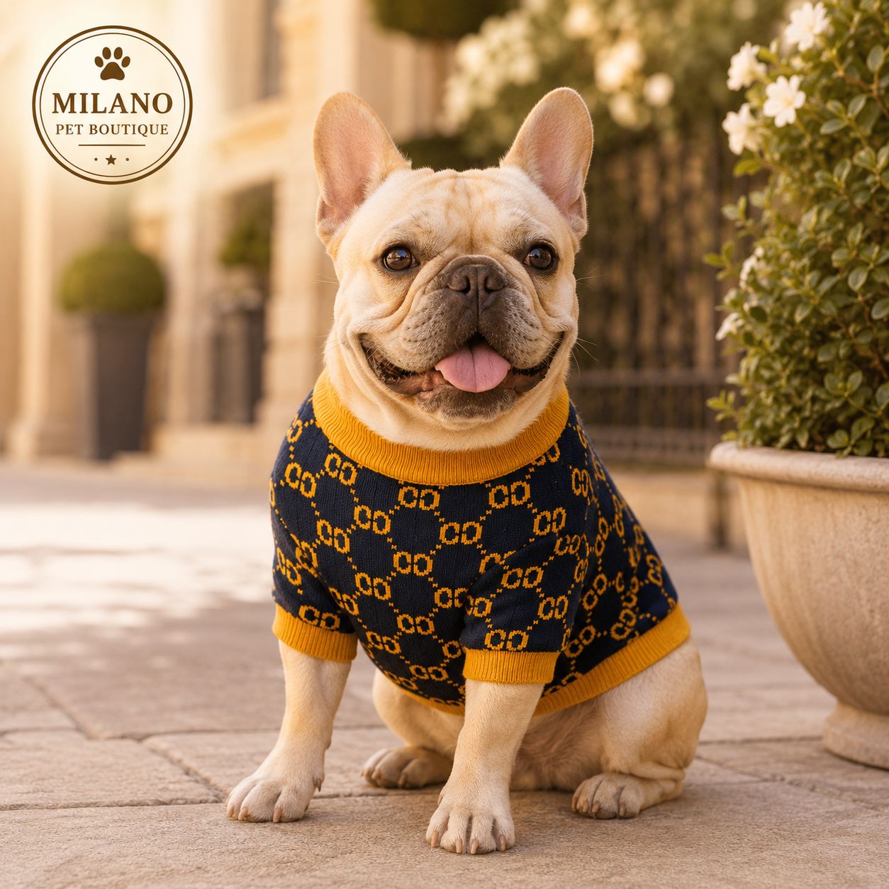 Maglioncino Luxury Blu & Gold per Cani – Maglia Elegante Calda