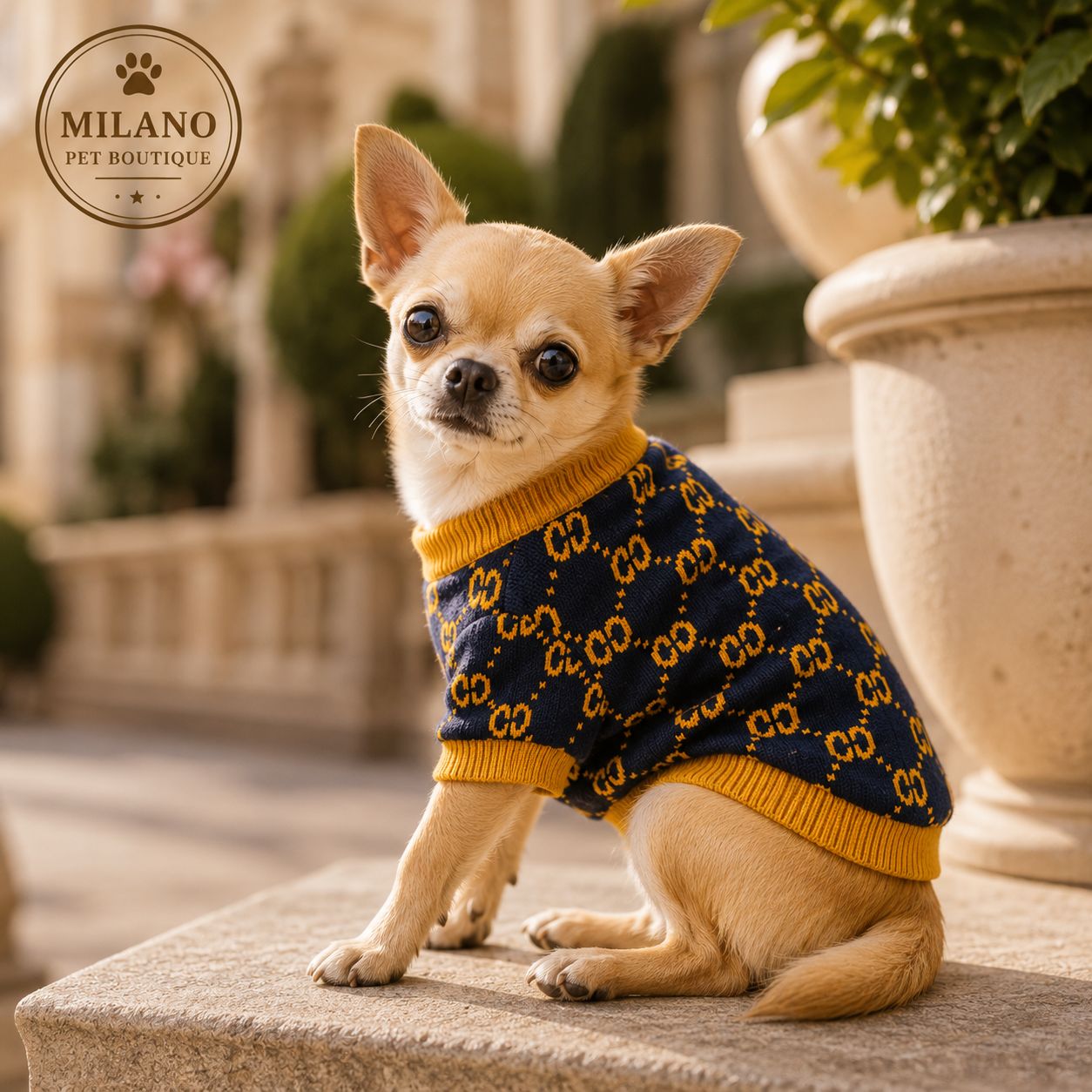 Maglioncino Luxury Blu & Gold per Cani – Maglia Elegante Calda