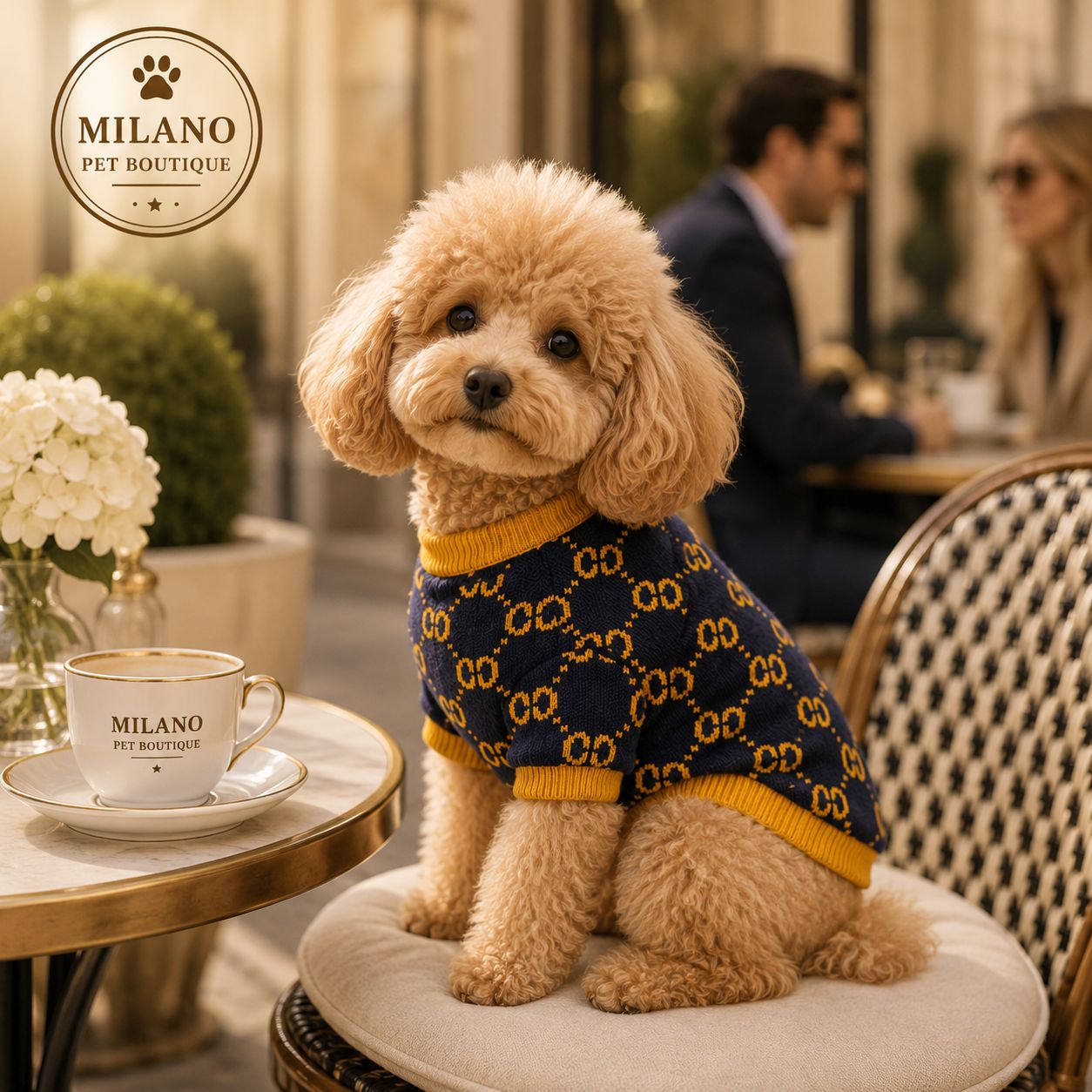 Maglioncino Luxury Blu & Gold per Cani – Maglia Elegante Calda