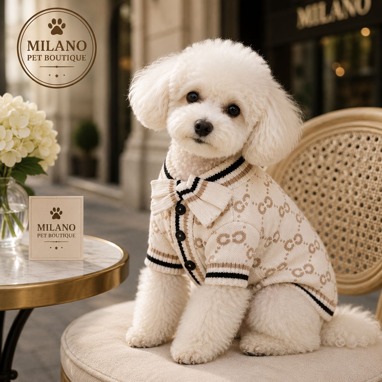 Maglioncino Elegance Bow per Cani – Cardigan Morbido con Fiocco Beige