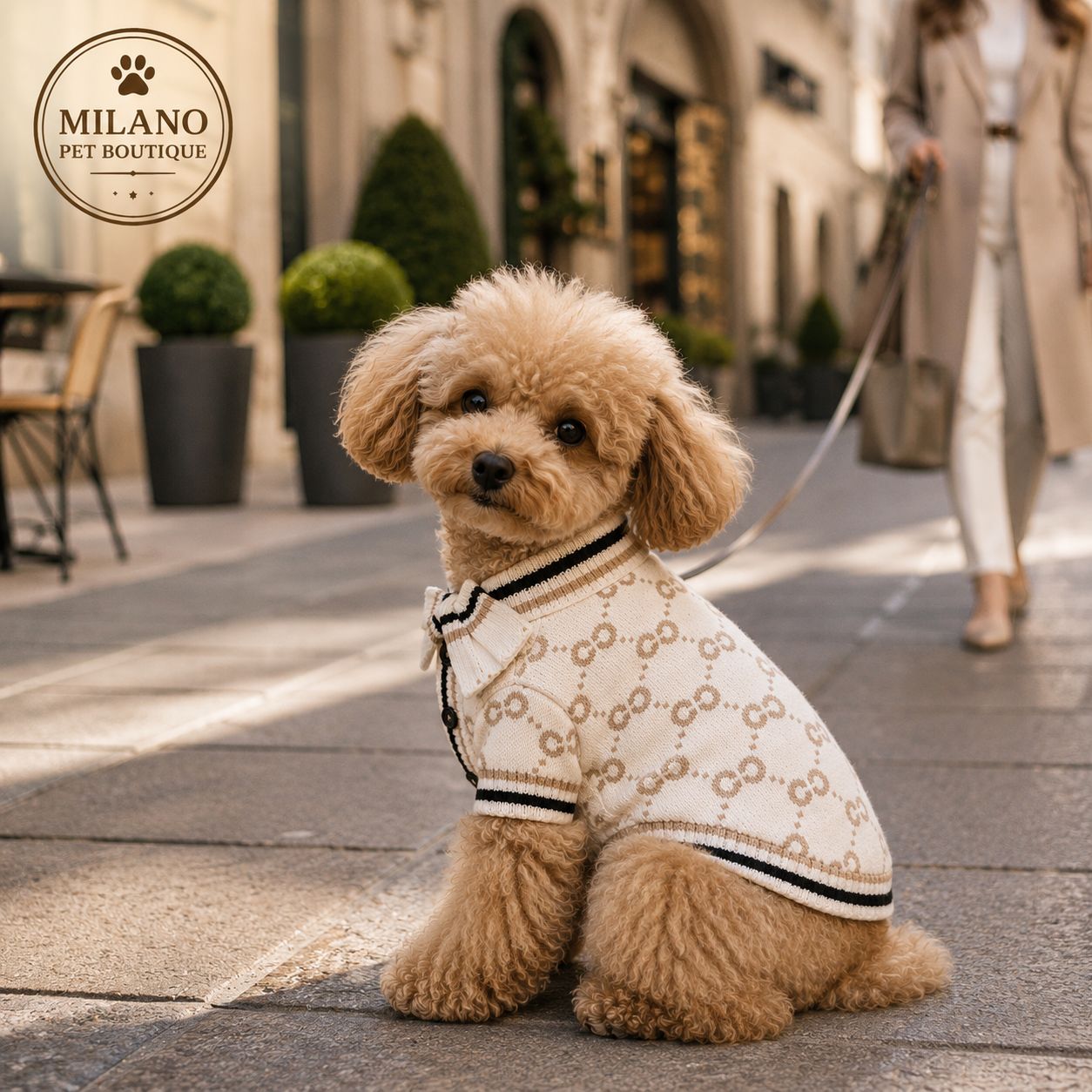 Maglioncino Elegance Bow per Cani – Cardigan Morbido con Fiocco Beige