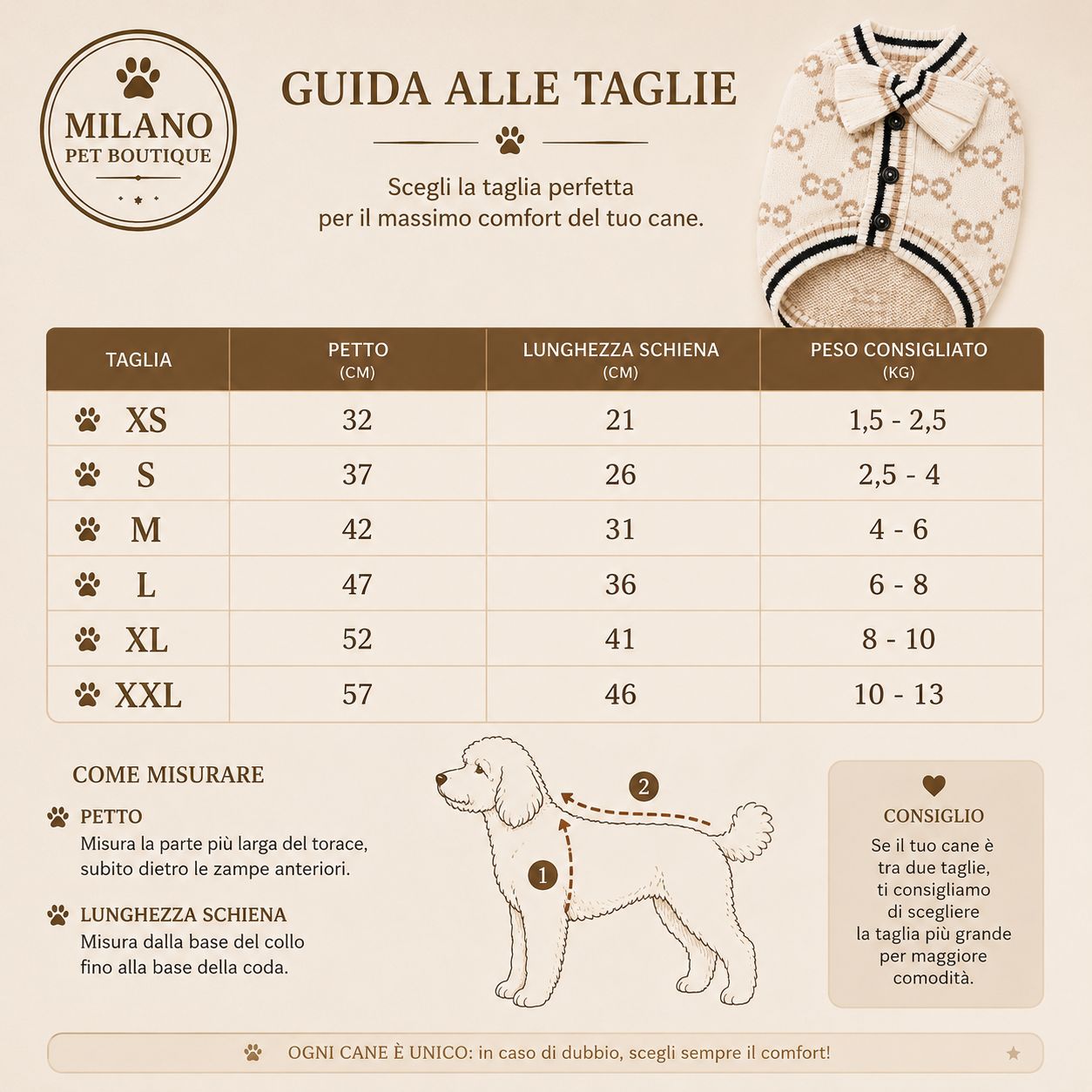 Maglioncino Elegance Bow per Cani – Cardigan Morbido con Fiocco Beige