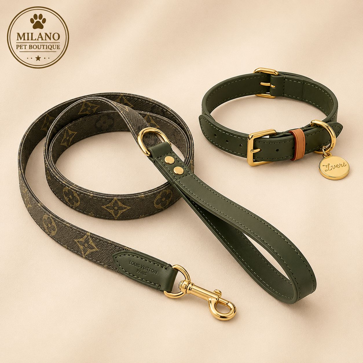 Set Collare e Guinzaglio LV Elegance per Cani | Milano PET Boutique