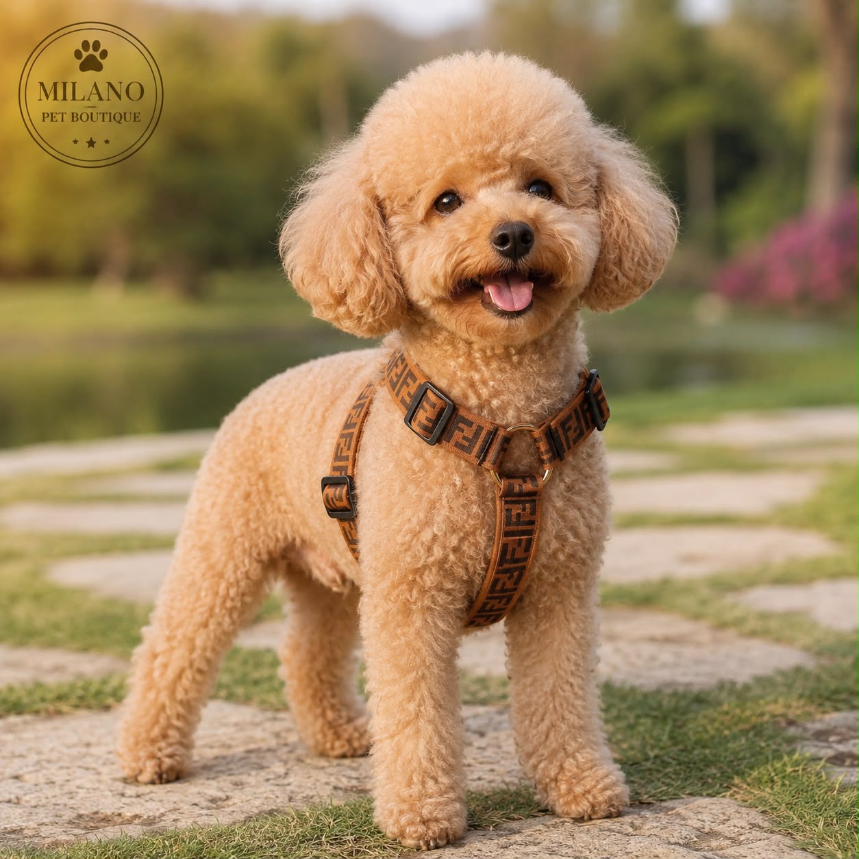 Set FF Monogram Luxury per Cani – Pettorina, Collare e Guinzaglio Coordinati