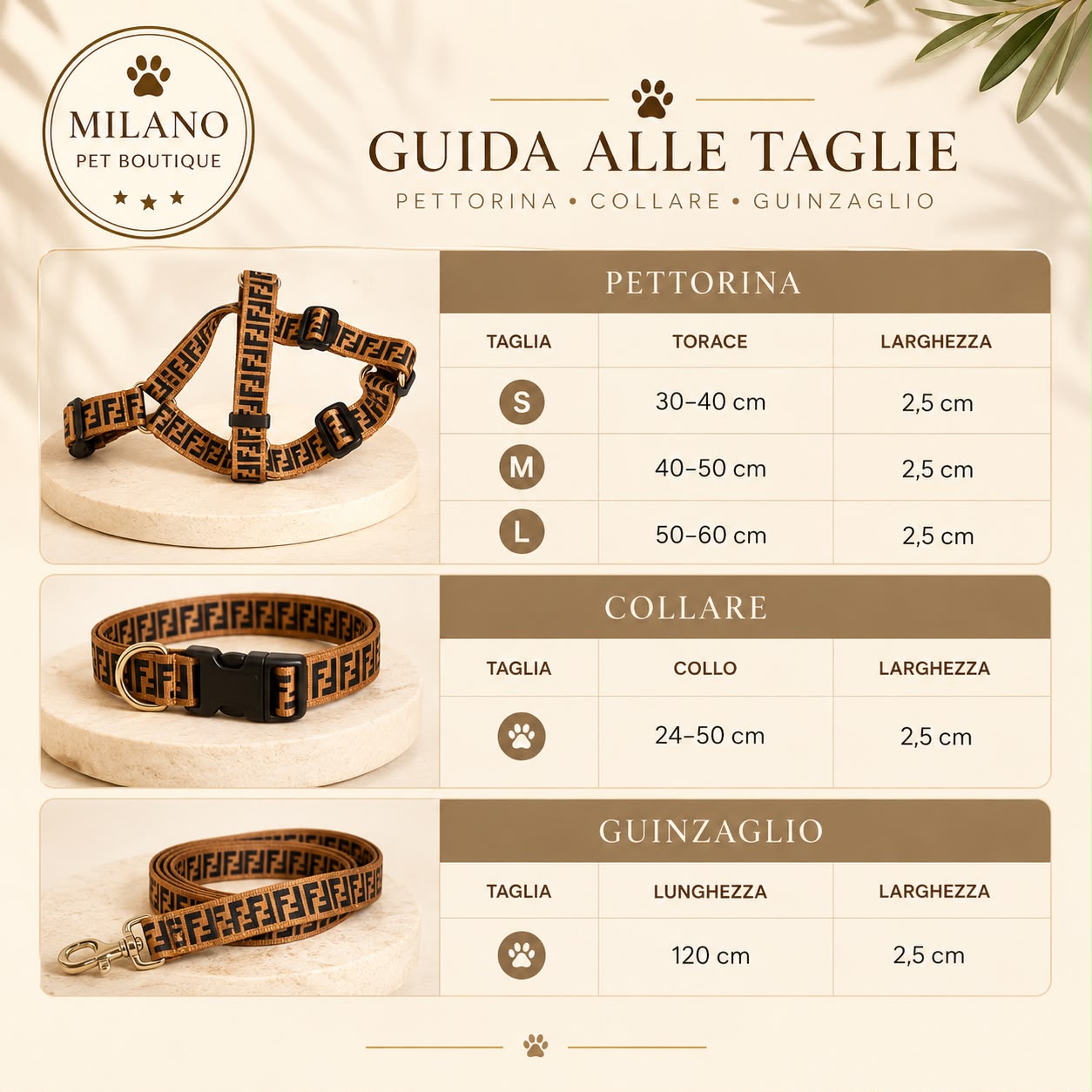 Set FF Monogram Luxury per Cani – Pettorina, Collare e Guinzaglio Coordinati