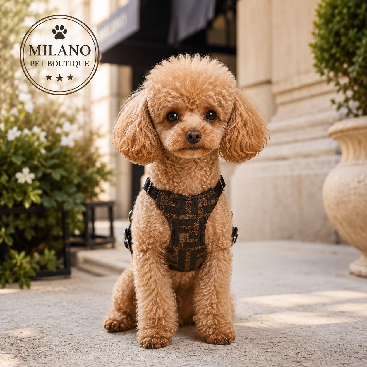 Pettorina FF Monogram Premium con Guinzaglio Coordinato per Cani di Piccola Taglia