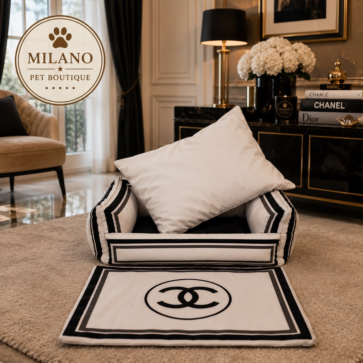 Cuccia Luxury Milano Pet Boutique per Cani – Design Elegante con Cuscino Sfoderabile