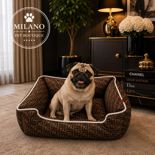 Cuccia Luxury Monogram Marrone per Cani – Letto Premium Morbido e Confortevole